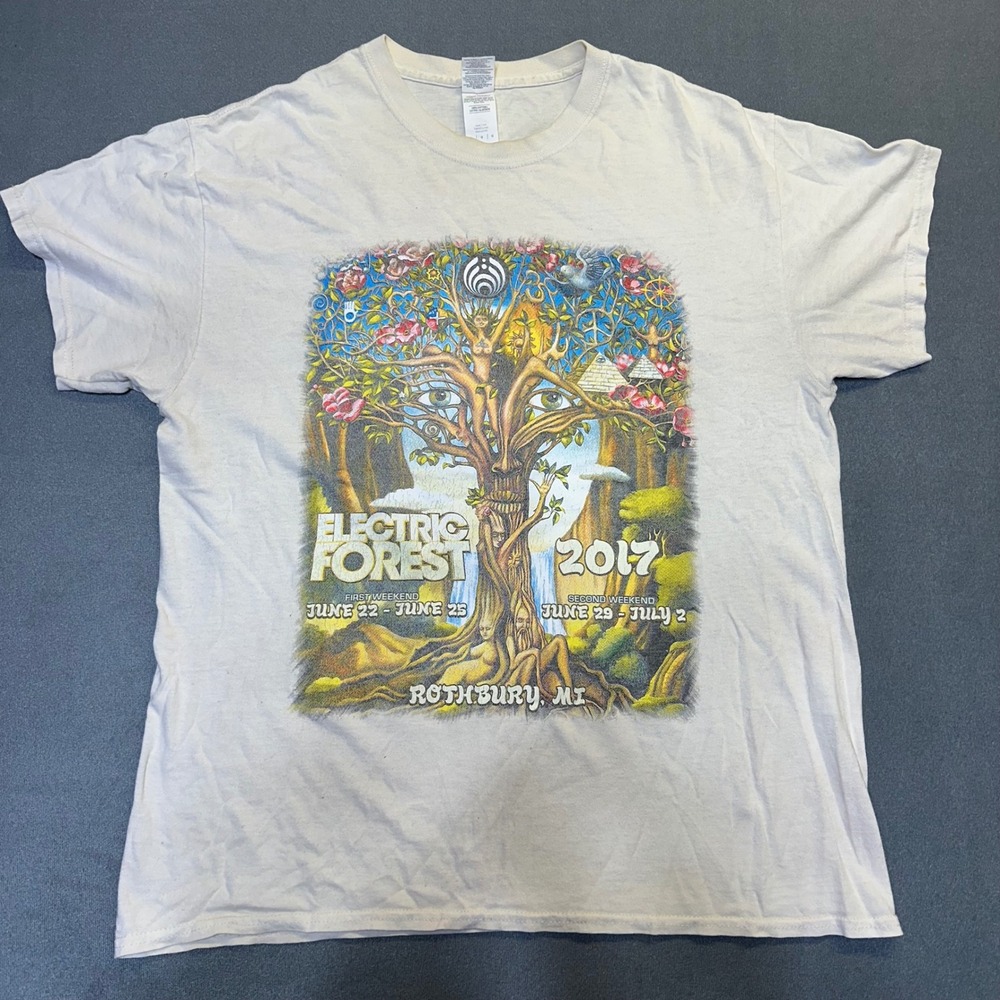 Gildan Electric Forest 2017 T-Shirt Unisex Large Cream Festival Lineup Graphic